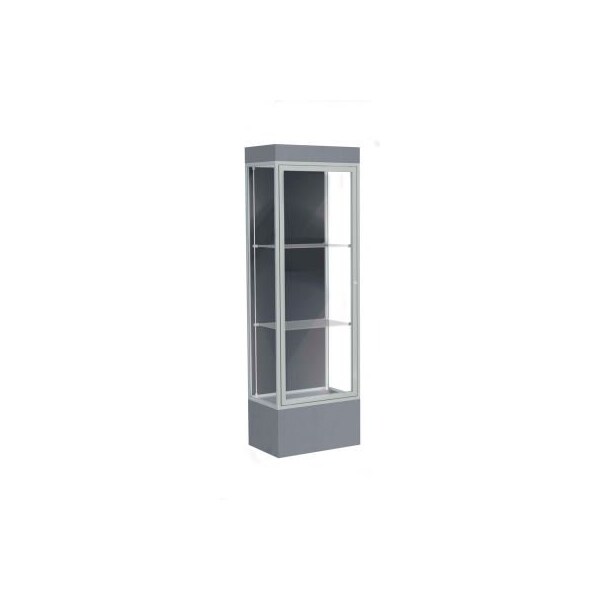 Waddell Display Case Of Ghent Edge Lighted Floor Case, Slate Back, Satin Frame, 12" Carbon Mesh Base, 24"W x 76"H x 20"D 93LFSL-SN-CM - main